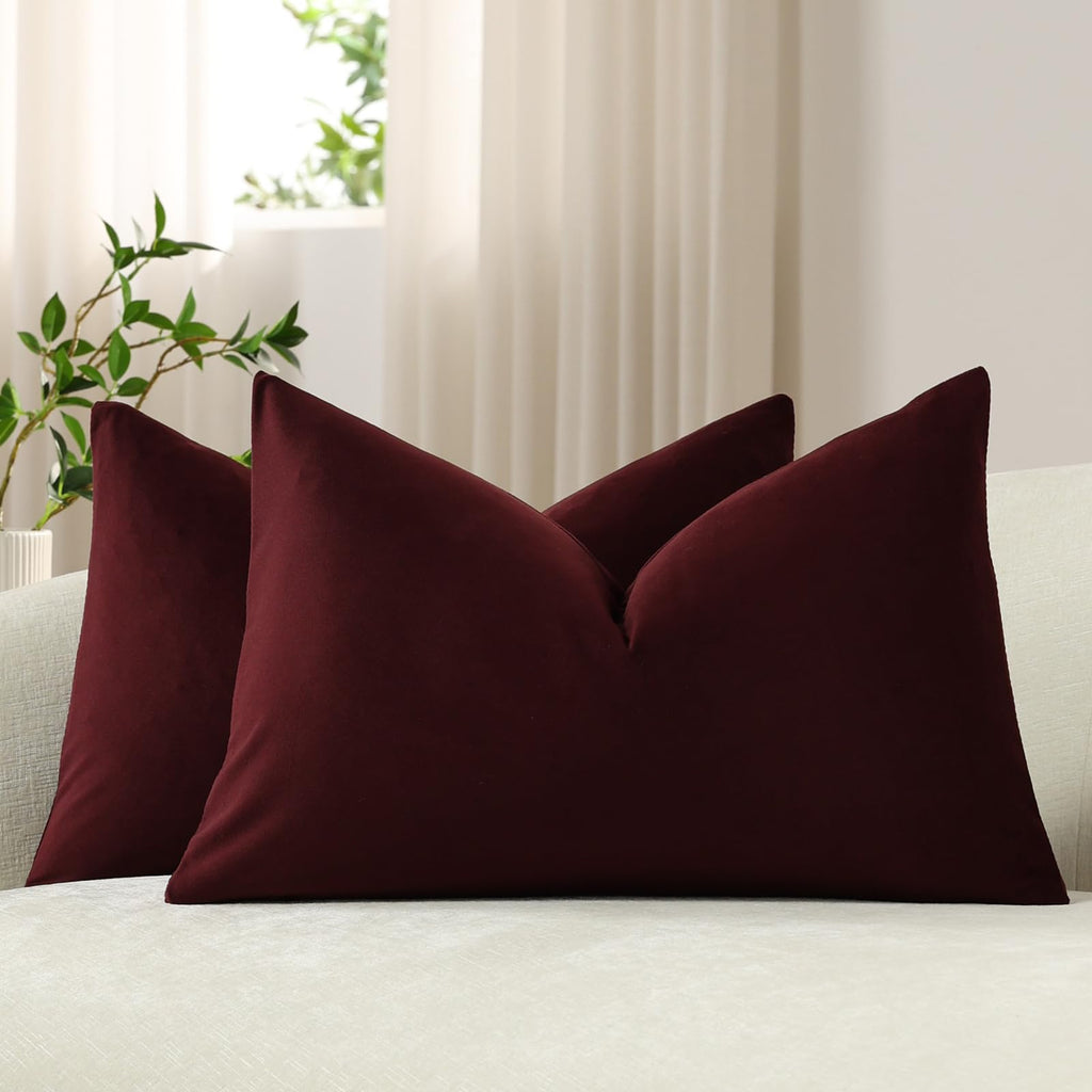 DEZENE Throw Pillow Covers 20x20 Chocolate Brown: Pack of 2 Cozy Soft Velvet Square Modern Luxury Decorative Throw Pillow Cases for Sofa Couch Living Room Bed Home Decor