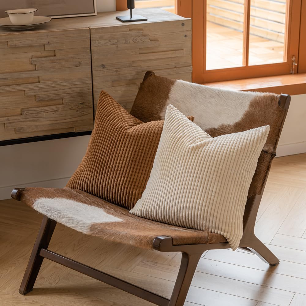 LANANAS Decorative Corduroy Throw Pillow Covers 18x18 Inch Neutral Brown