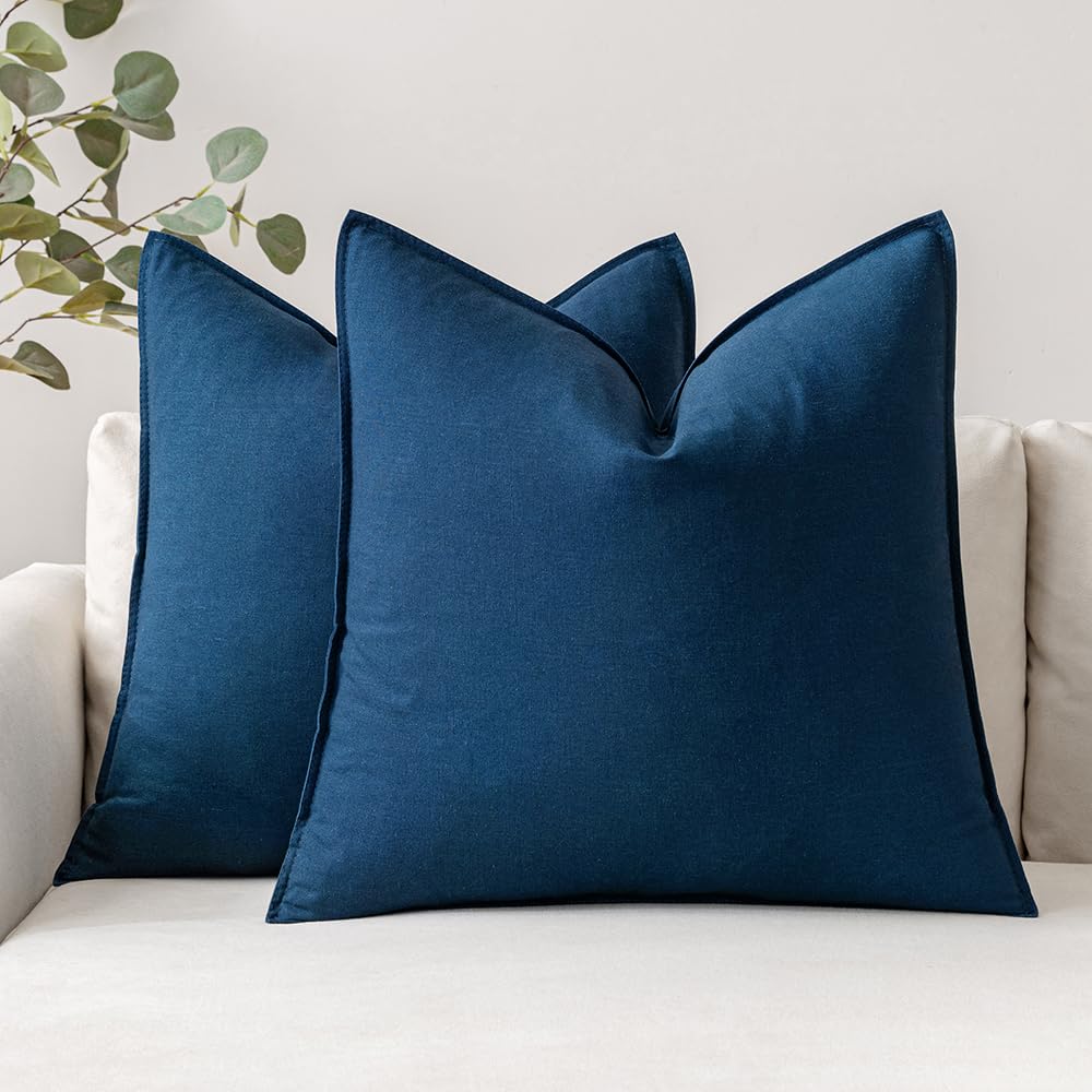 MIULEE Pack of 2 Decorative Linen Pillow Covers 18x18 Inch Olive Green