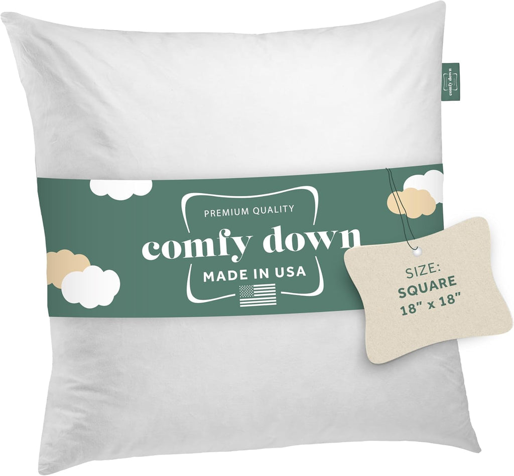 ComfyDown 12x18 Throw Pillow Insert, Down & Feather Fill, 100% Cotton Cover, Made in USA – Premium Soft Decorative Pillow Form Sham Stuffer for Bed, Sofa & Couch