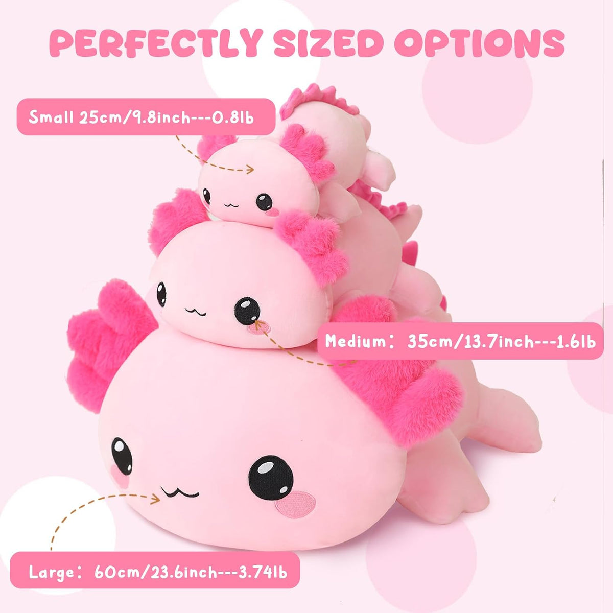 TOYSYM Weighted Stuffed Animals, 1.6 lbs Axolotl Stuffed Animal with Weighted Beads, Cute Plush Toy Pillow Gifts for Adults Kids Boys Girls