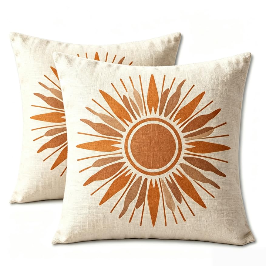 Decorative Throw Pillow Covers, Vintage Floral Pattern in Sage Green and Brown, 2 Pack Square Cushion Cases with Autumn Leaves Design，18x18 Pillows Linen Pillowcase