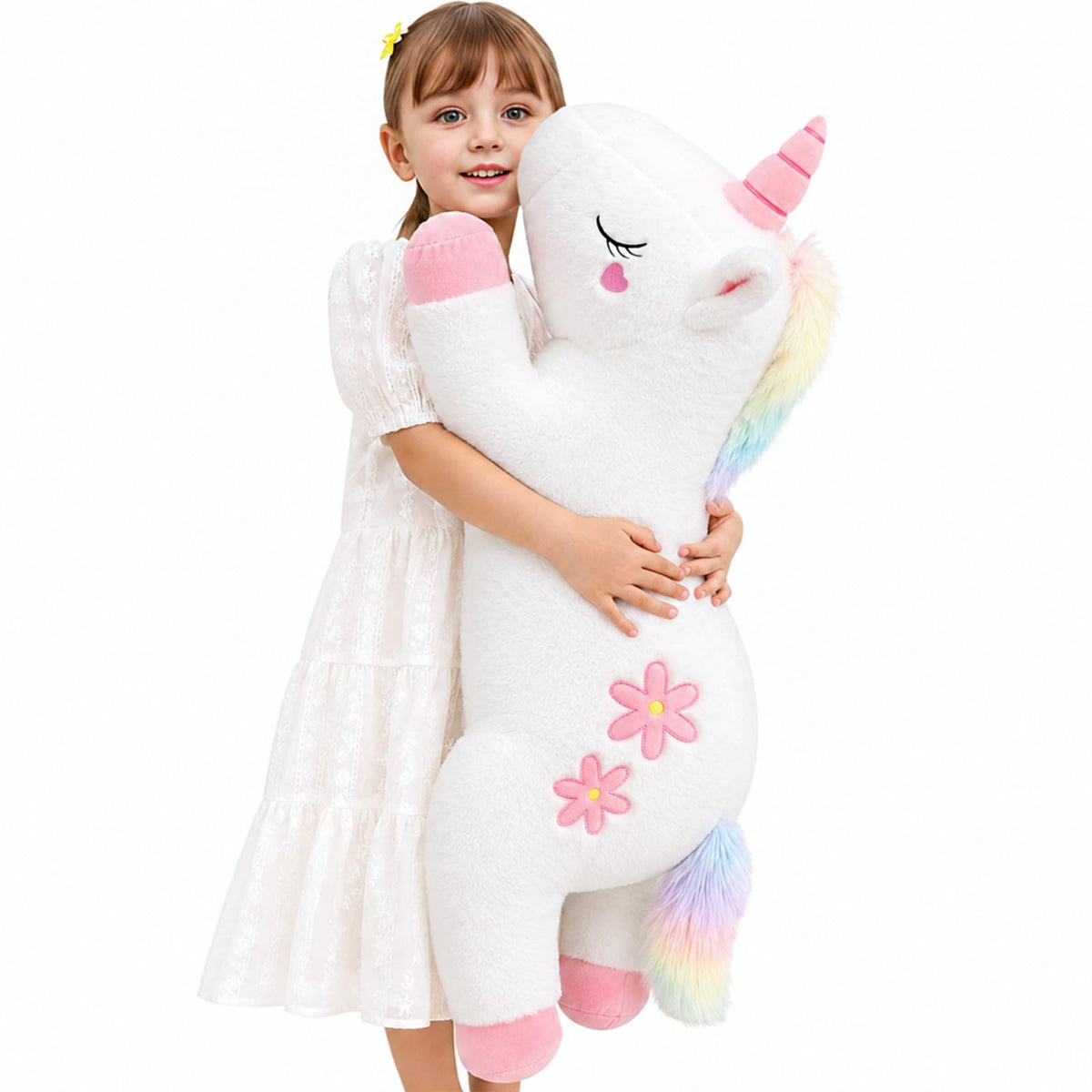 32inch Cute Giant Pink Unicorn Plush, Jumbo Soft Body Pillow Pet, Large Rainbow Unicorn Stuffed Animals Toy, Big Doll for Kids Girls and Boys, Birthday