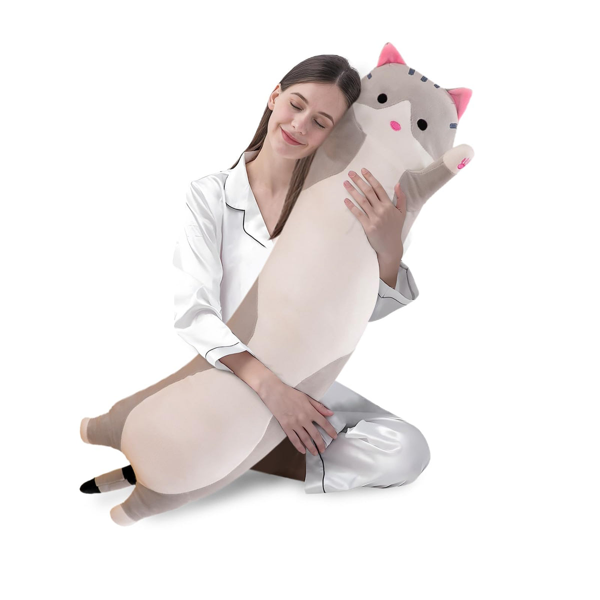 Shangman Long Cat Plush Pillow Stuffed Toy Gift Girlfriend Brown 19.6in