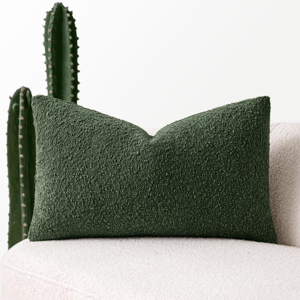 MIULEE Textured Boucle Lumbar Pillow Cover for Bed 12x20 Olive Green