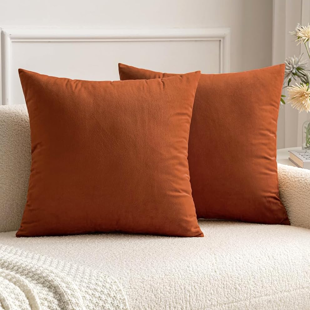 MIULEE Velvet Fall Throw Pillow Covers 20x20 Inch Pack of 2 Burnt Orange