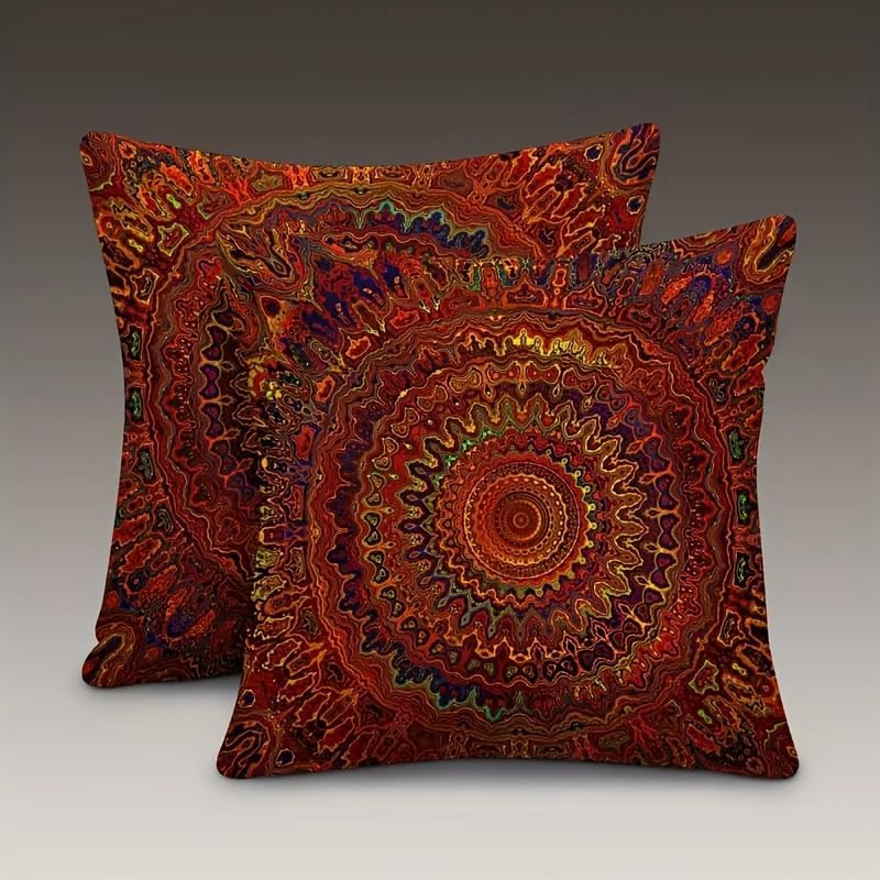 Decorative Throw Pillow Covers, Vintage Floral Pattern in Sage Green and Brown, 2 Pack Square Cushion Cases with Autumn Leaves Design，18x18 Pillows Linen Pillowcase