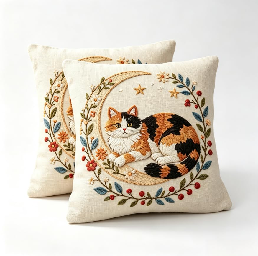 Decorative Throw Pillow Covers, Vintage Floral Pattern in Sage Green and Brown, 2 Pack Square Cushion Cases with Autumn Leaves Design，18x18 Pillows Linen Pillowcase