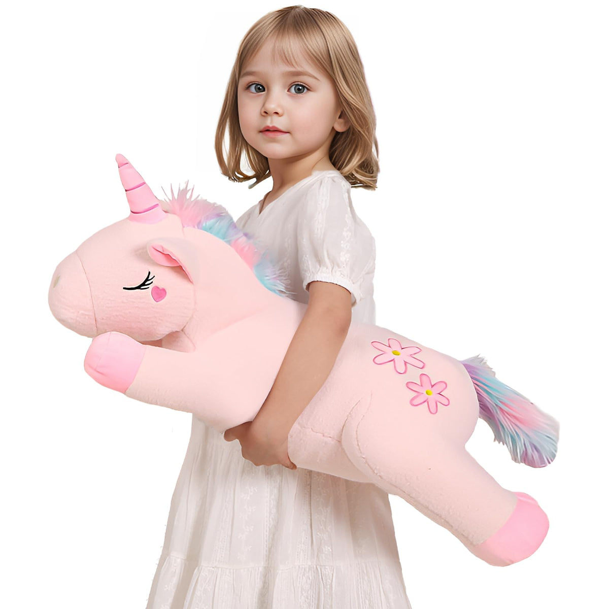 32inch Cute Giant Pink Unicorn Plush, Jumbo Soft Body Pillow Pet, Large Rainbow Unicorn Stuffed Animals Toy, Big Doll for Kids Girls and Boys, Birthday