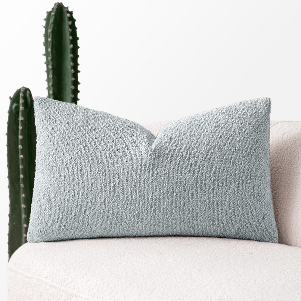 MIULEE Textured Boucle Lumbar Pillow Cover for Bed 12x20 Olive Green