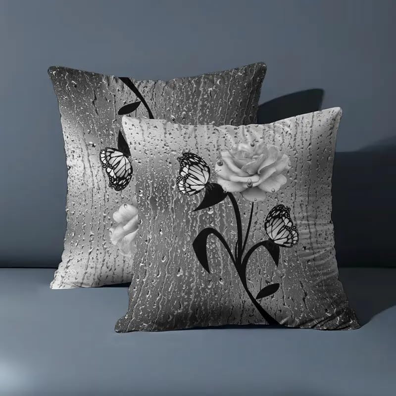 Decorative Throw Pillow Covers, Vintage Floral Pattern in Sage Green and Brown, 2 Pack Square Cushion Cases with Autumn Leaves Design，18x18 Pillows Linen Pillowcase