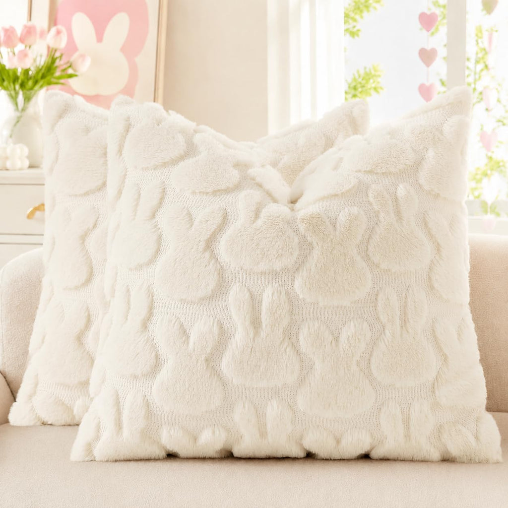 decorUhome Faux Fur Plush Soft Beige Throw Pillow Covers 18x18 Set of 2