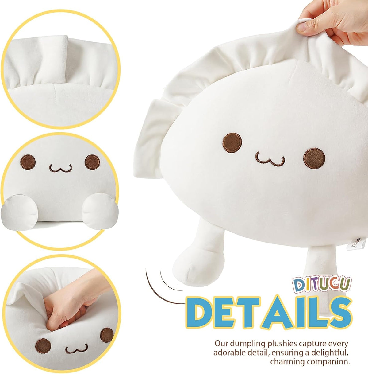 Ditucu Cute Pierogi Pillow Dumpling Plush Funny Food Soup Stuffed Animal Plushies Toys Soft Hugging Gifts for Kids White 8 inch