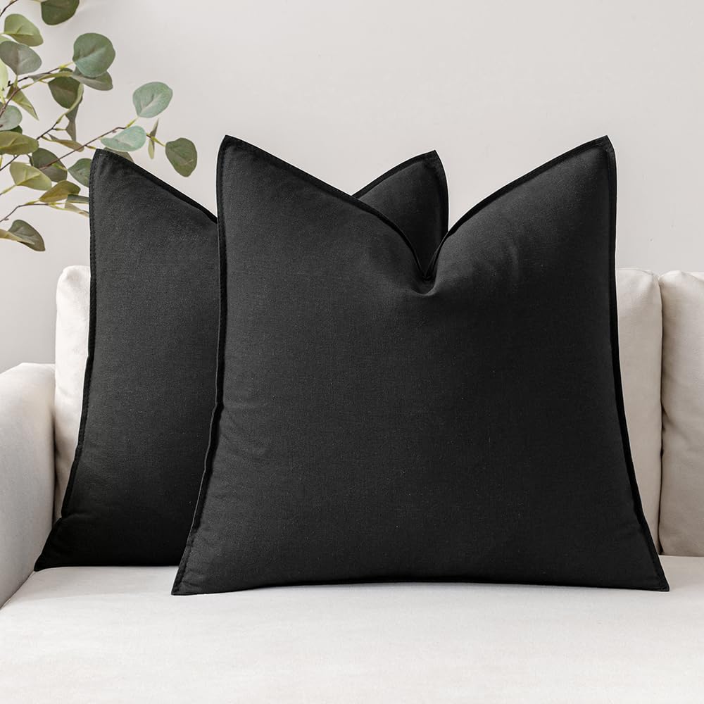 MIULEE Pack of 2 Decorative Linen Pillow Covers 18x18 Inch Olive Green