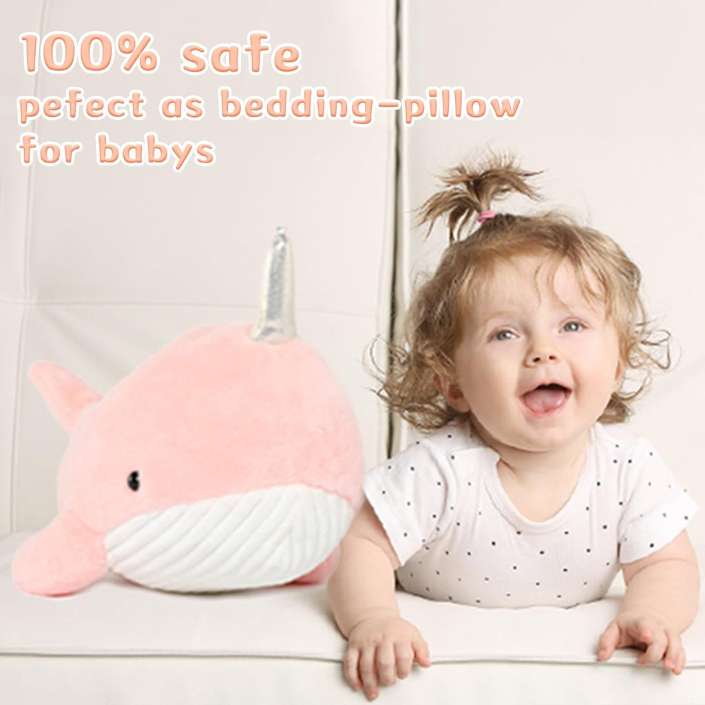 Tezituor 24 Inch Narwhal Stuffed Animal, Hugging Soft Ocean Narwhal Pillow Gift for Girls Kids, Cute Pink Large Stuffed Whale Plush Toy Christmas Deaor Gift