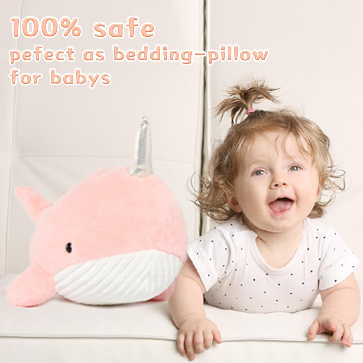 Tezituor 24 Inch Narwhal Stuffed Animal, Hugging Soft Ocean Narwhal Pillow Gift for Girls Kids, Cute Pink Large Stuffed Whale Plush Toy Christmas Deaor Gift