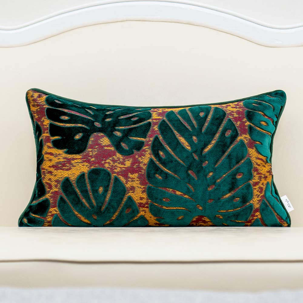 Alerfa 12 x 20 Inch Light Blue Rectangle Maple Leaf Pillow Embroidery Cut Velvet Cushion Case Luxury Modern Lumbar Throw Pillow Cover Decorative Pillow for Couch Sofa Living Room Bedroom Car