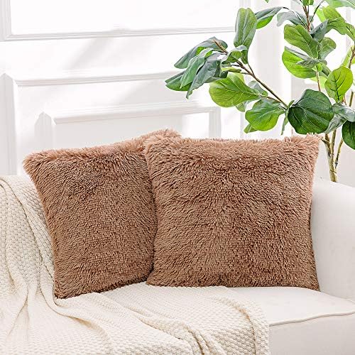 NordECO HOME Luxury Soft Faux Fur Fleece Cushion Cover Pillowcase Spring Decorative Throw Pillows Covers, No Pillow Insert, 18" x 18" Inch, White, 2 Pack