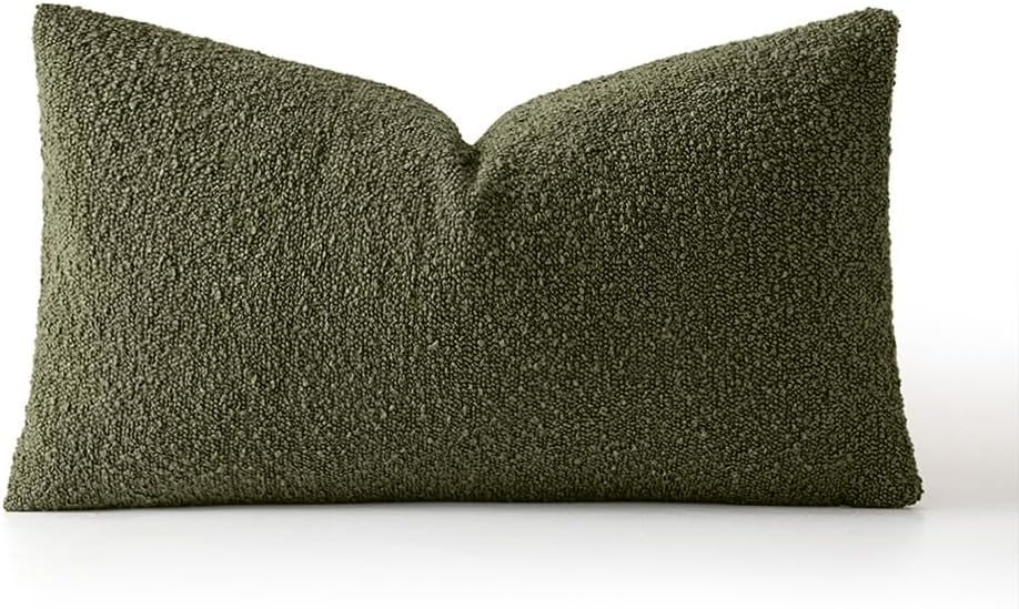 MIULEE Textured Boucle Lumbar Pillow Cover for Bed 12x20 Olive Green