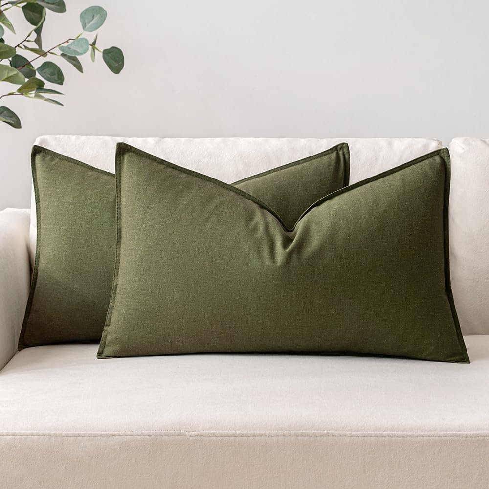 MIULEE Pack of 2 Decorative Linen Pillow Covers 18x18 Inch Olive Green