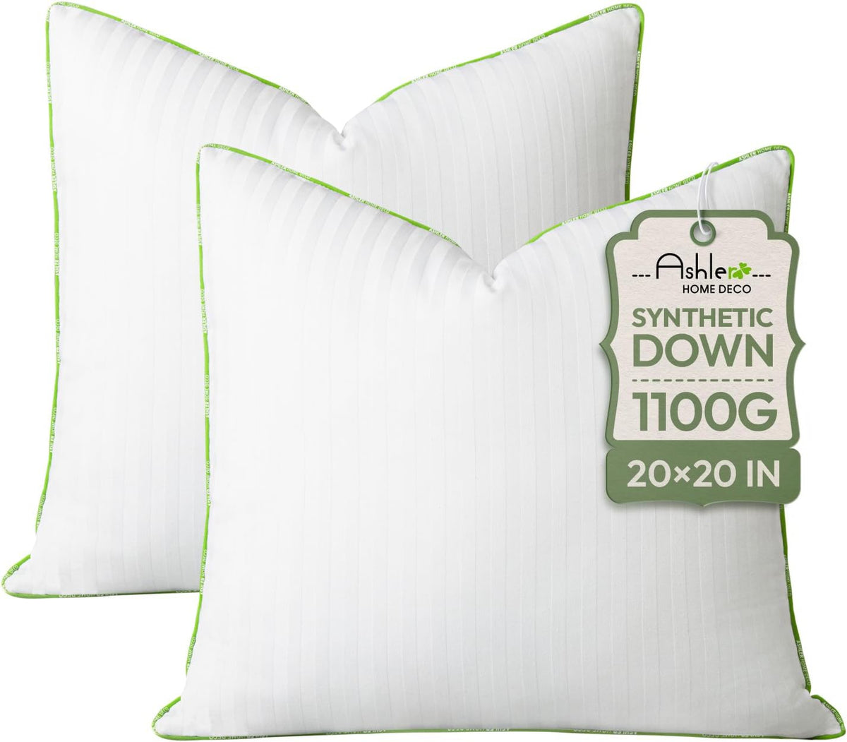 Ashler Synthetic Down Pillow Inserts, 20x20, Set of 2