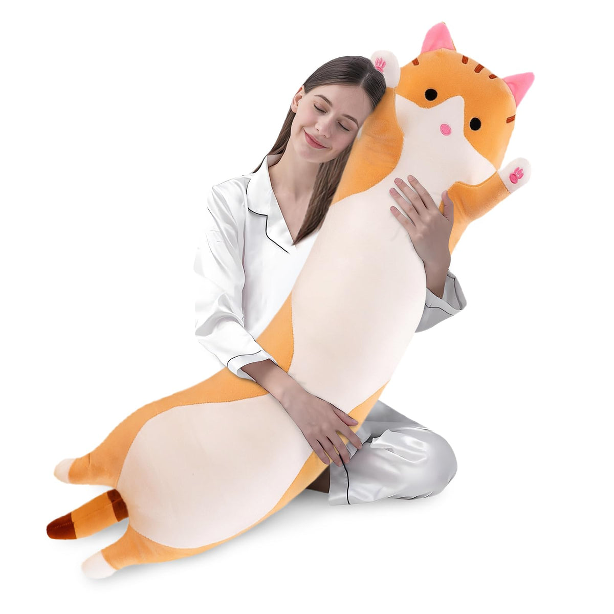 Shangman Long Cat Plush Pillow Stuffed Toy Gift Girlfriend Brown 19.6in
