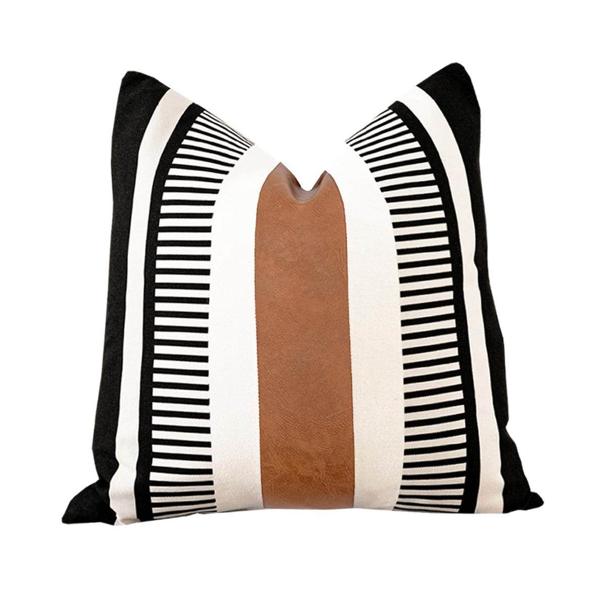 Decorative Striped Throw Pillow Cover 20x20 Inch Black White & Brown