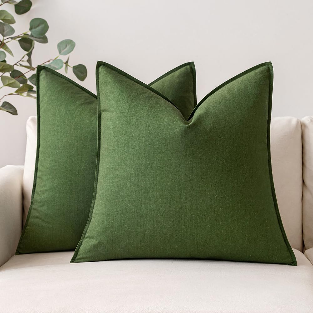MIULEE Pack of 2 Decorative Linen Pillow Covers 18x18 Inch Olive Green