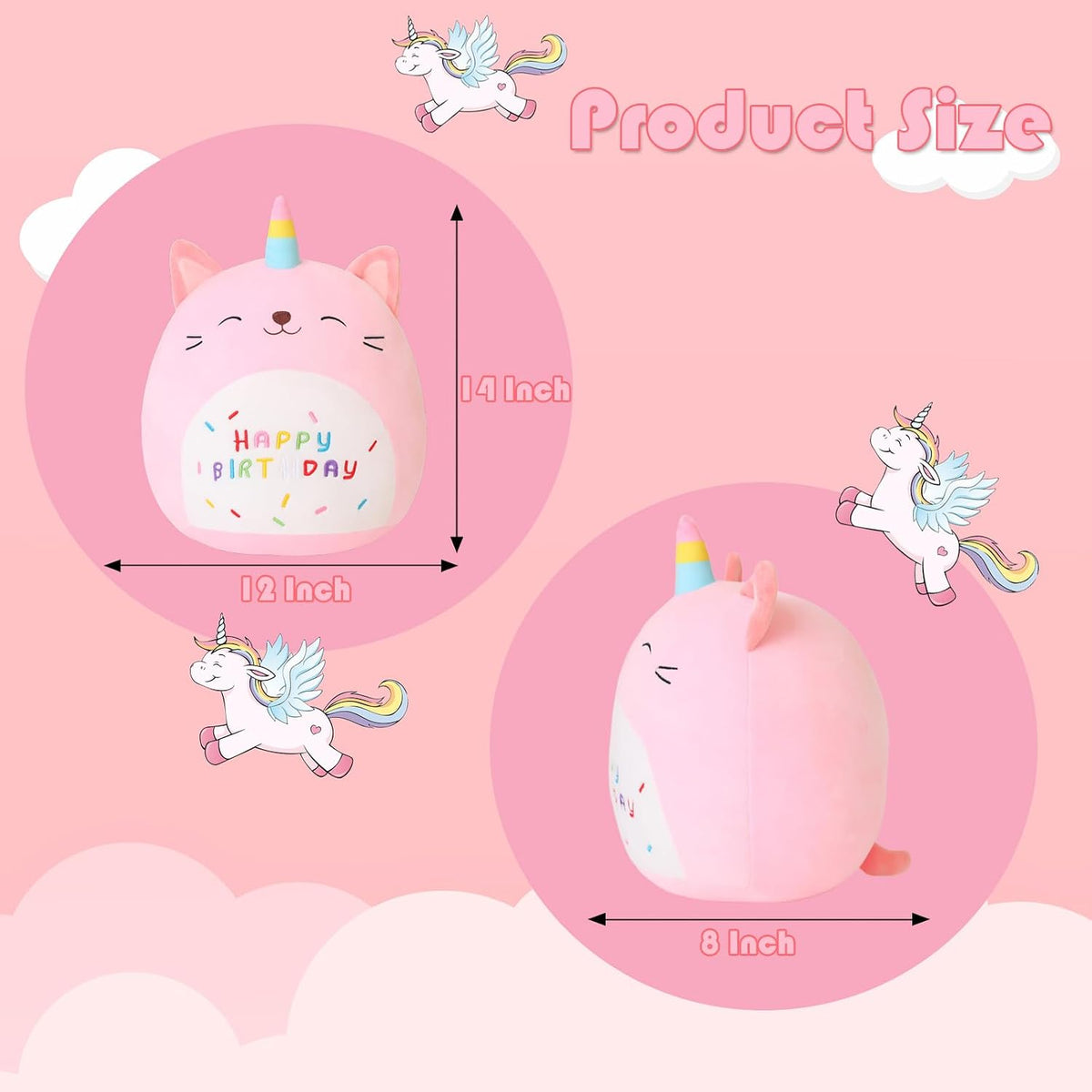 SQEQE Cat Plush Toy Unicorn Cat Stuffed Animal Cute Birthday Plushies Pillow Soft Plushie Doll Gifts for Kid Decor(Pink Caticorn, 14 Inch)