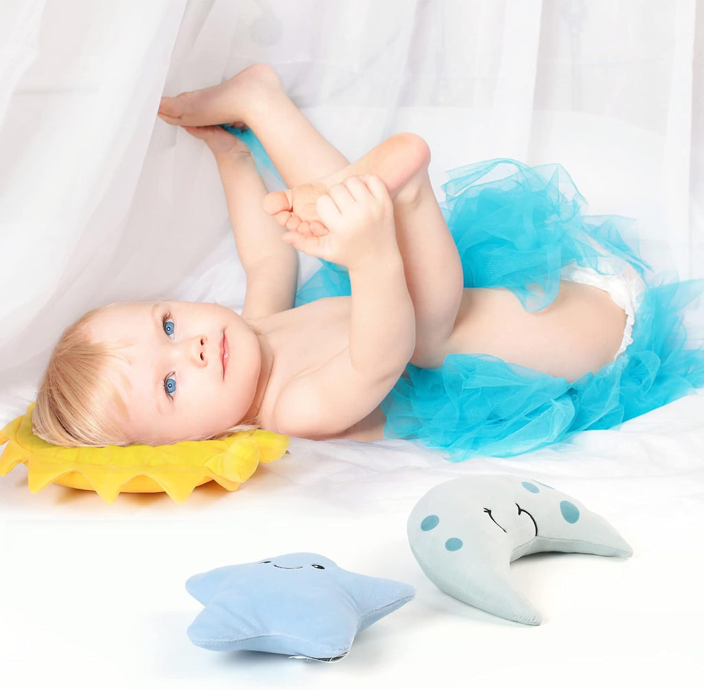BenBen Sun Plush Toy 12 inch, Set of 3, 7 inch Stuffed Star and Moon, Cute Plushies Gift, Kids Bedroom Decorative Toy, Easter Basket Stuffers, Fun Plush Pillow for Home Décor