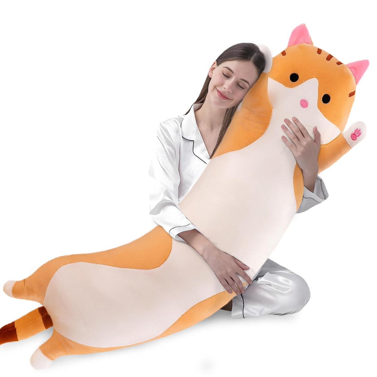 Shangman Long Cat Plush Pillow Stuffed Toy Gift Girlfriend Brown 19.6in