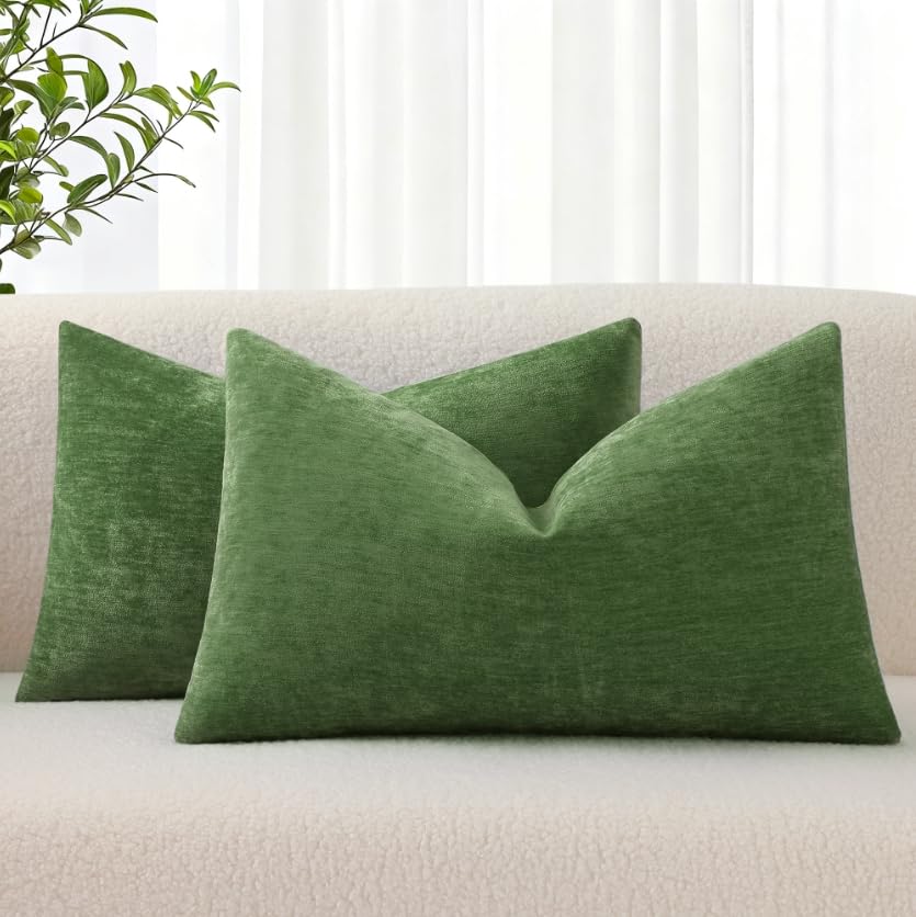decorUhome Soft Chenille Moss Green Throw Pillow Covers 18X18 Set of 2
