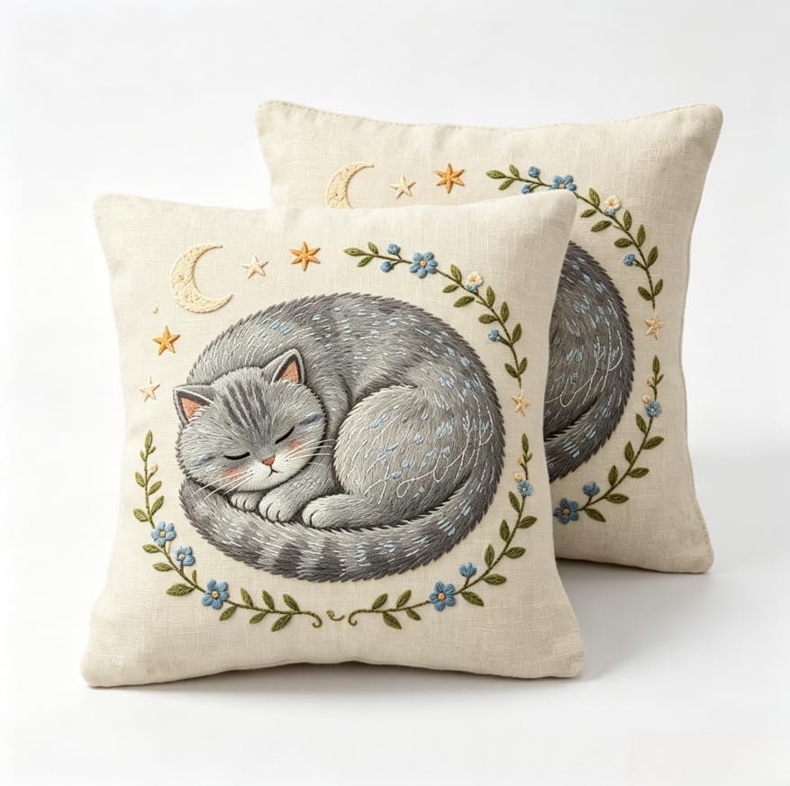 Decorative Throw Pillow Covers, Vintage Floral Pattern in Sage Green and Brown, 2 Pack Square Cushion Cases with Autumn Leaves Design，18x18 Pillows Linen Pillowcase