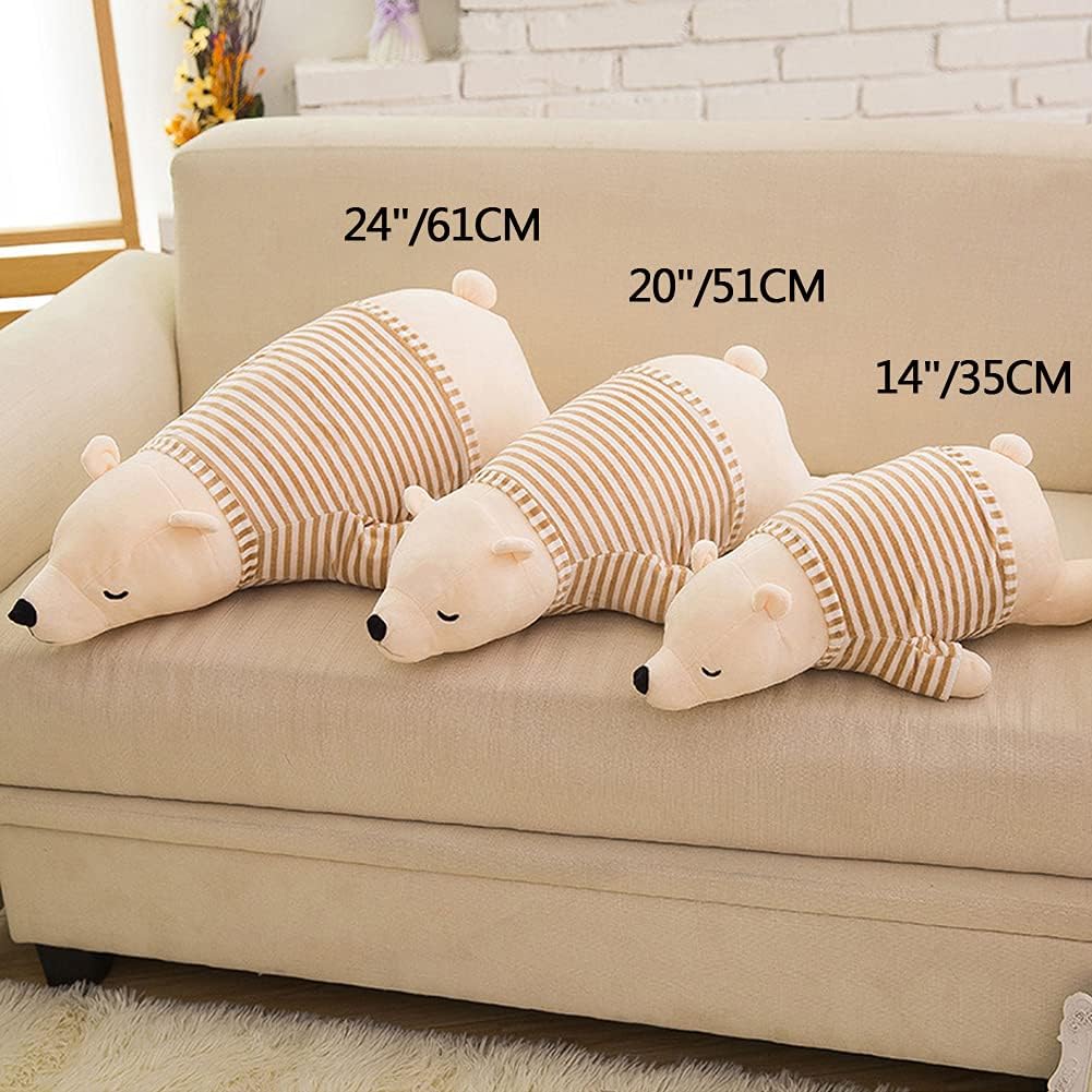MMTTAO Stuffed Polar Bear Animal Plush Toy 20 Inch Large White Sleeping Bear Animal Stuff Soft Plushies Cute Dolls Collection Huggable Pillow Cushion Birthday Gift for Kids Child Boys Girls, 20Inches
