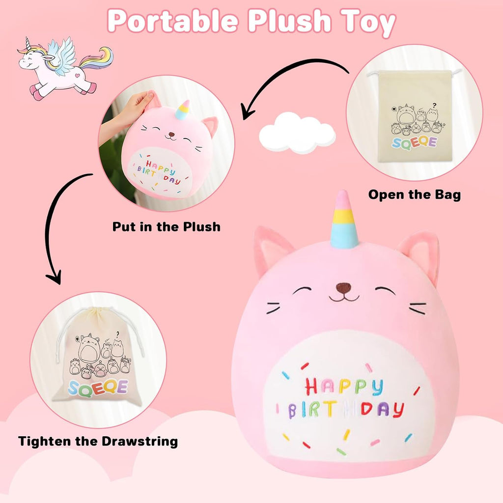 SQEQE Cat Plush Toy Unicorn Cat Stuffed Animal Cute Birthday Plushies Pillow Soft Plushie Doll Gifts for Kid Decor(Pink Caticorn, 14 Inch)