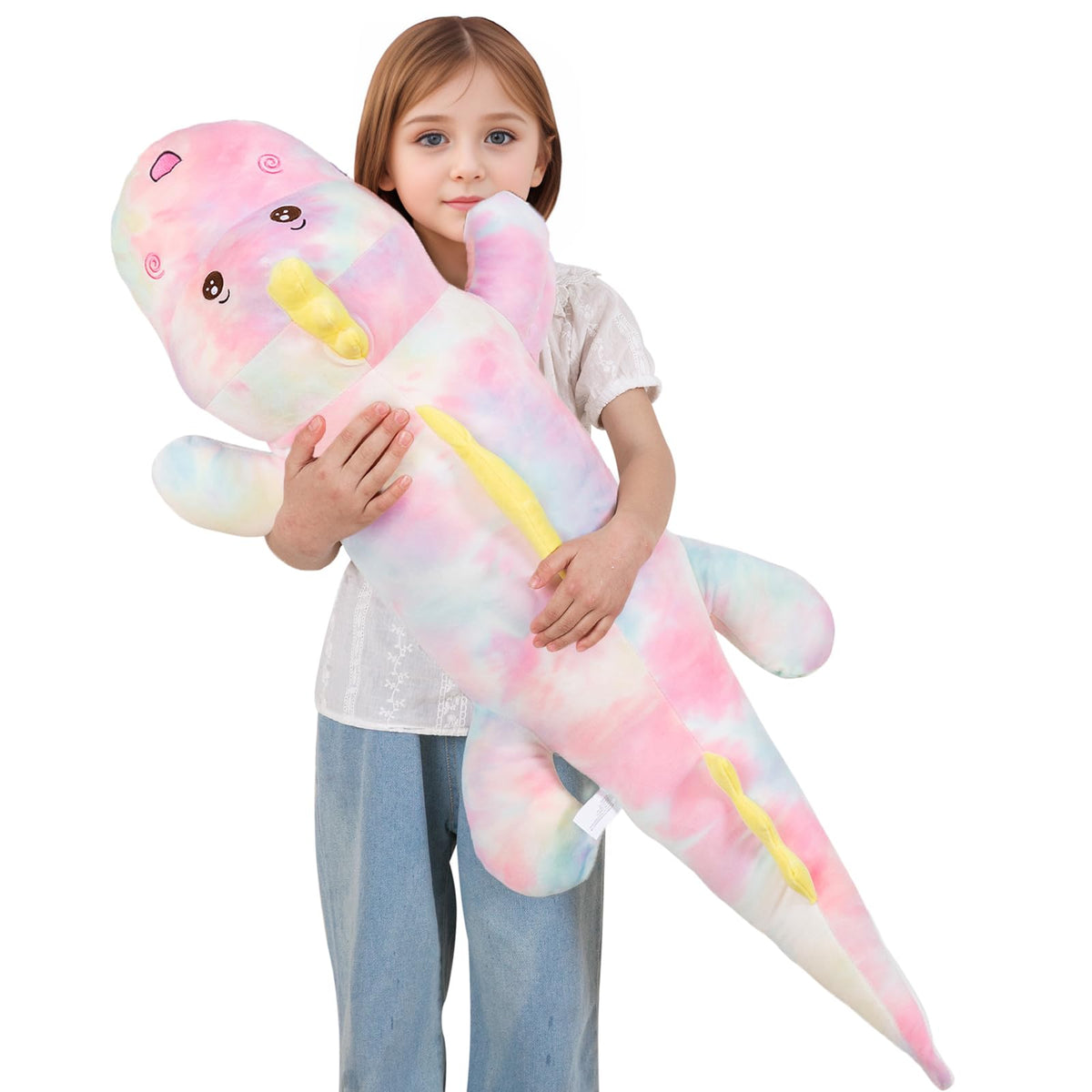 Tianmihou 32 Inch Giant Dinosaur Plush Body Pillow, Cute Long Dinosaur Stuffed Animal, Large Soft Big Dinosaur Plushies Toy, Gifts for Kids Boys Girls Teens Birthday