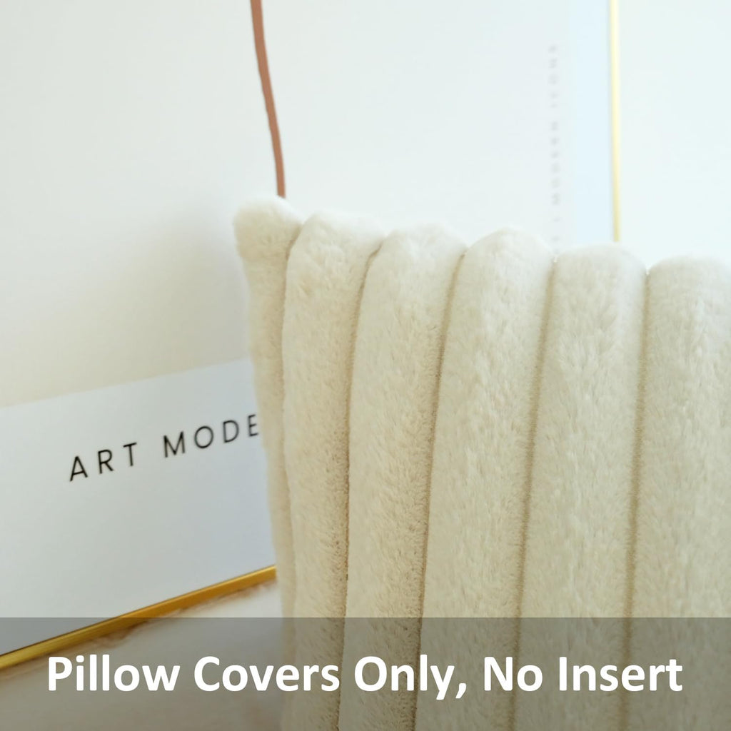 JOJUSIS Faux Fur Plush Throw Pillow Covers, Beige, 20 x 20-Inch