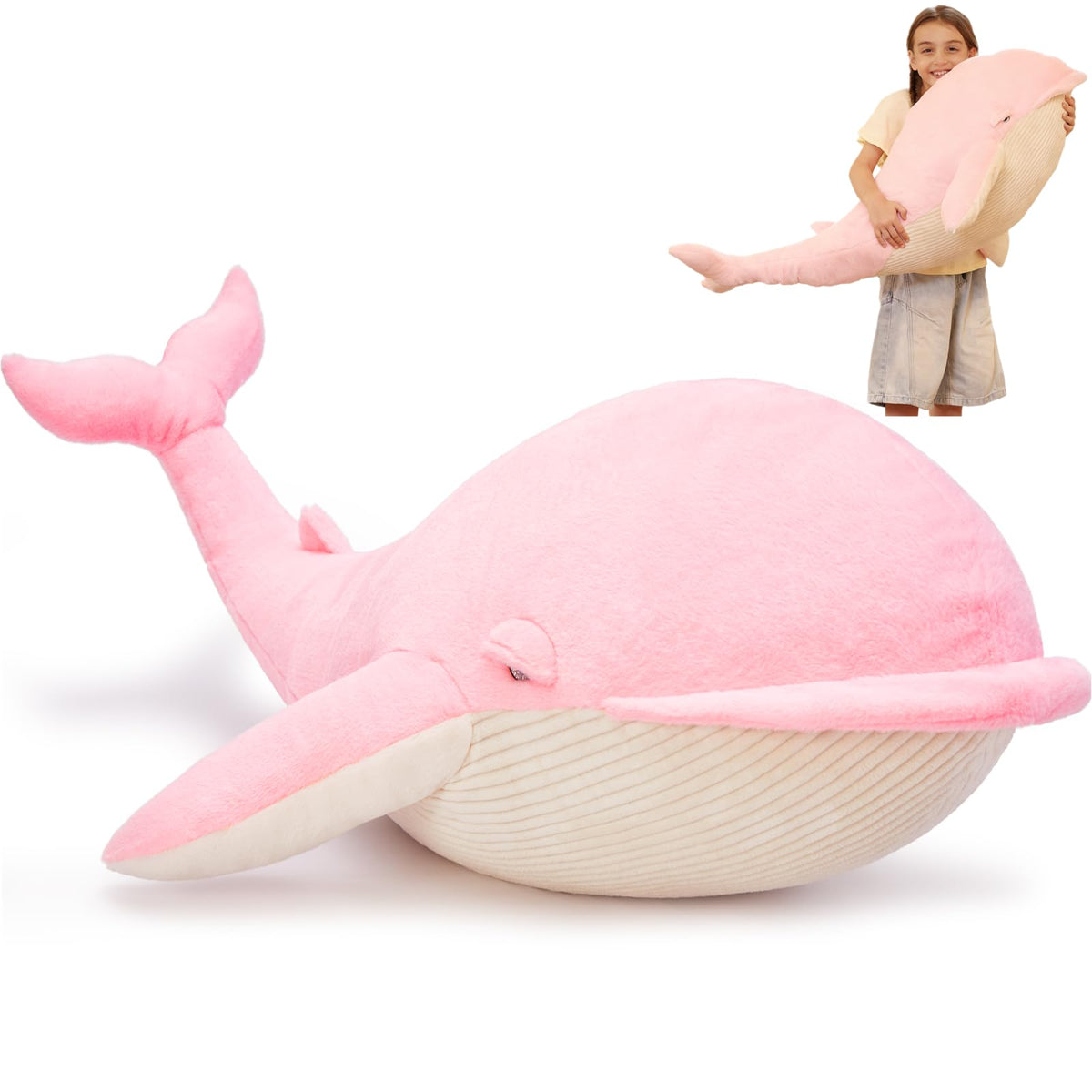 Tezituor 24 Inch Narwhal Stuffed Animal, Hugging Soft Ocean Narwhal Pillow Gift for Girls Kids, Cute Pink Large Stuffed Whale Plush Toy Christmas Deaor Gift