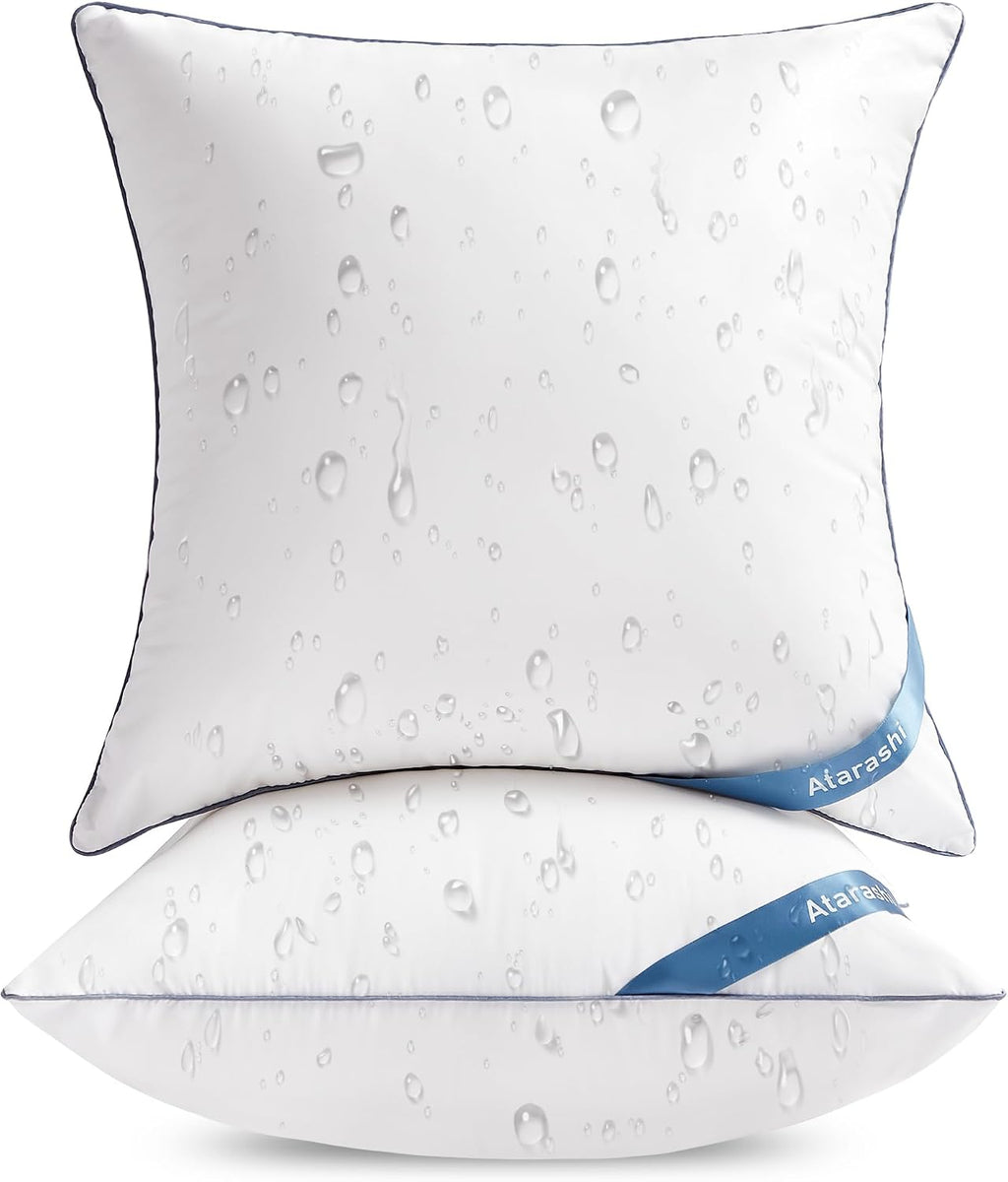 Atarashi 18 x 18 Outdoor Pillow Inserts (Pack of 2)- Waterproof Firm and Fluffy Square Throw Pillows - Decorative Pillow Forms for Couch Sofa Bed Patio Furniture - White