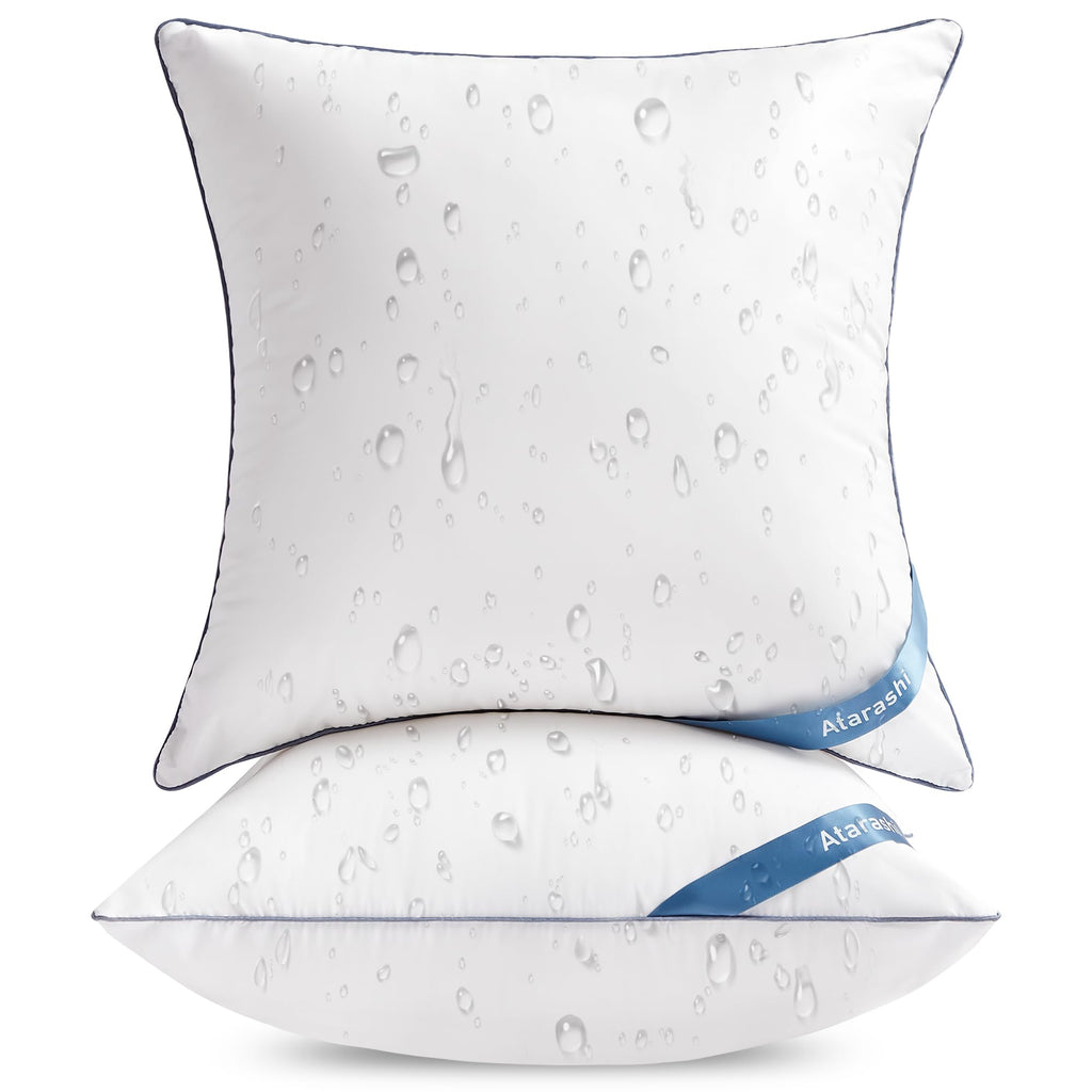 Atarashi 18 x 18 Outdoor Pillow Inserts (Pack of 2)- Waterproof Firm and Fluffy Square Throw Pillows - Decorative Pillow Forms for Couch Sofa Bed Patio Furniture - White