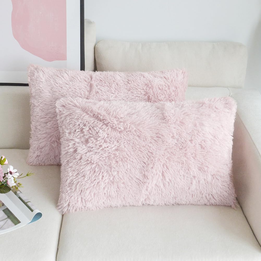 NordECO HOME Luxury Soft Faux Fur Fleece Cushion Cover Pillowcase Spring Decorative Throw Pillows Covers, No Pillow Insert, 18" x 18" Inch, White, 2 Pack