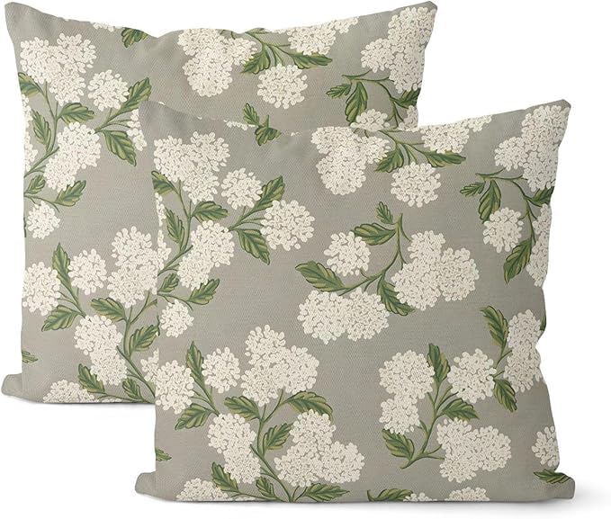 Floral Outdoor Pillow Covers 18x18 Inch Set of 2 Blue Green