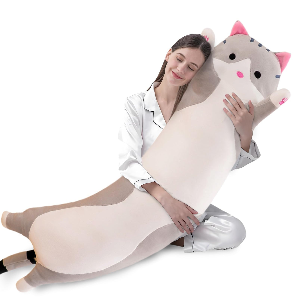 Shangman Long Cat Plush Pillow Stuffed Toy Gift Girlfriend Brown 19.6in