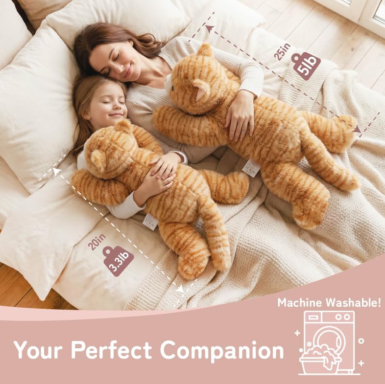 Niuniu Daddy Orange Cat Weighted Stuffed Animals, Plush Toy Pillow for Kids