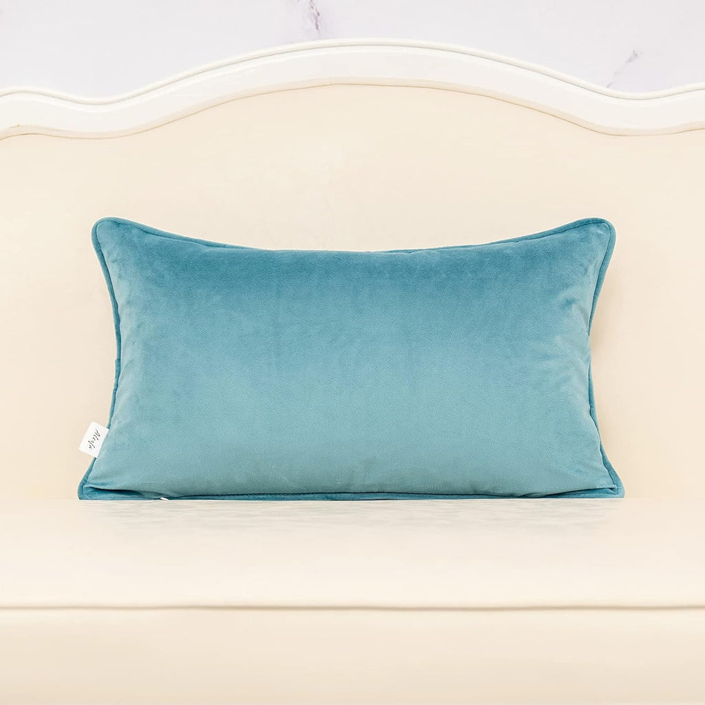 Alerfa 12 x 20 Inch Light Blue Rectangle Maple Leaf Pillow Embroidery Cut Velvet Cushion Case Luxury Modern Lumbar Throw Pillow Cover Decorative Pillow for Couch Sofa Living Room Bedroom Car