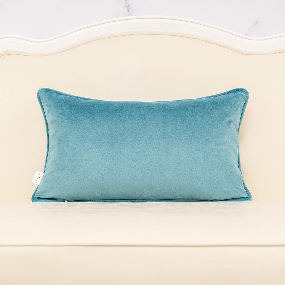 Alerfa 12 x 20 Inch Light Blue Rectangle Maple Leaf Pillow Embroidery Cut Velvet Cushion Case Luxury Modern Lumbar Throw Pillow Cover Decorative Pillow for Couch Sofa Living Room Bedroom Car