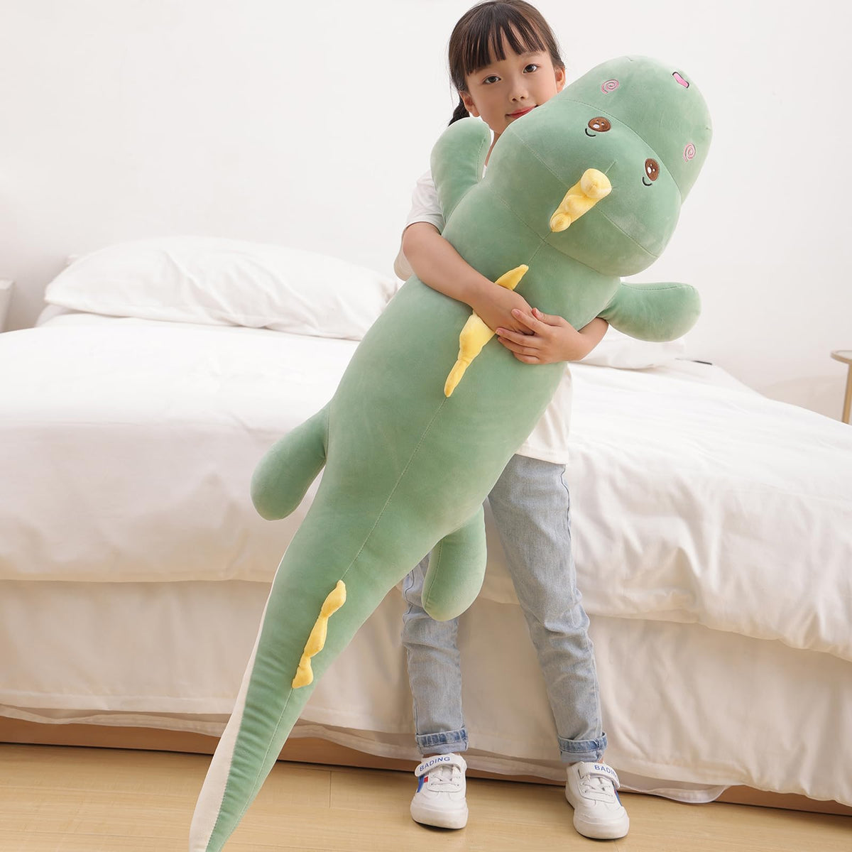 Tianmihou 32 Inch Giant Dinosaur Plush Body Pillow, Cute Long Dinosaur Stuffed Animal, Large Soft Big Dinosaur Plushies Toy, Gifts for Kids Boys Girls Teens Birthday