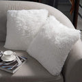 NordECO HOME Luxury Soft Faux Fur Fleece Cushion Cover Pillowcase Spring Decorative Throw Pillows Covers, No Pillow Insert, 18" x 18" Inch, White, 2 Pack