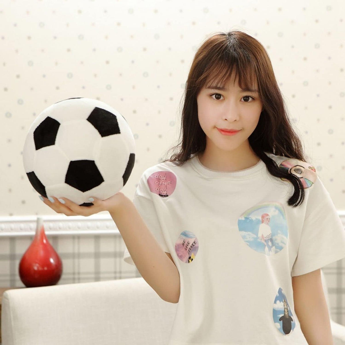 Plush Soccer Ball, 11.8" Soft Soccer Stuffed Toy Soccerball Throw Pillow