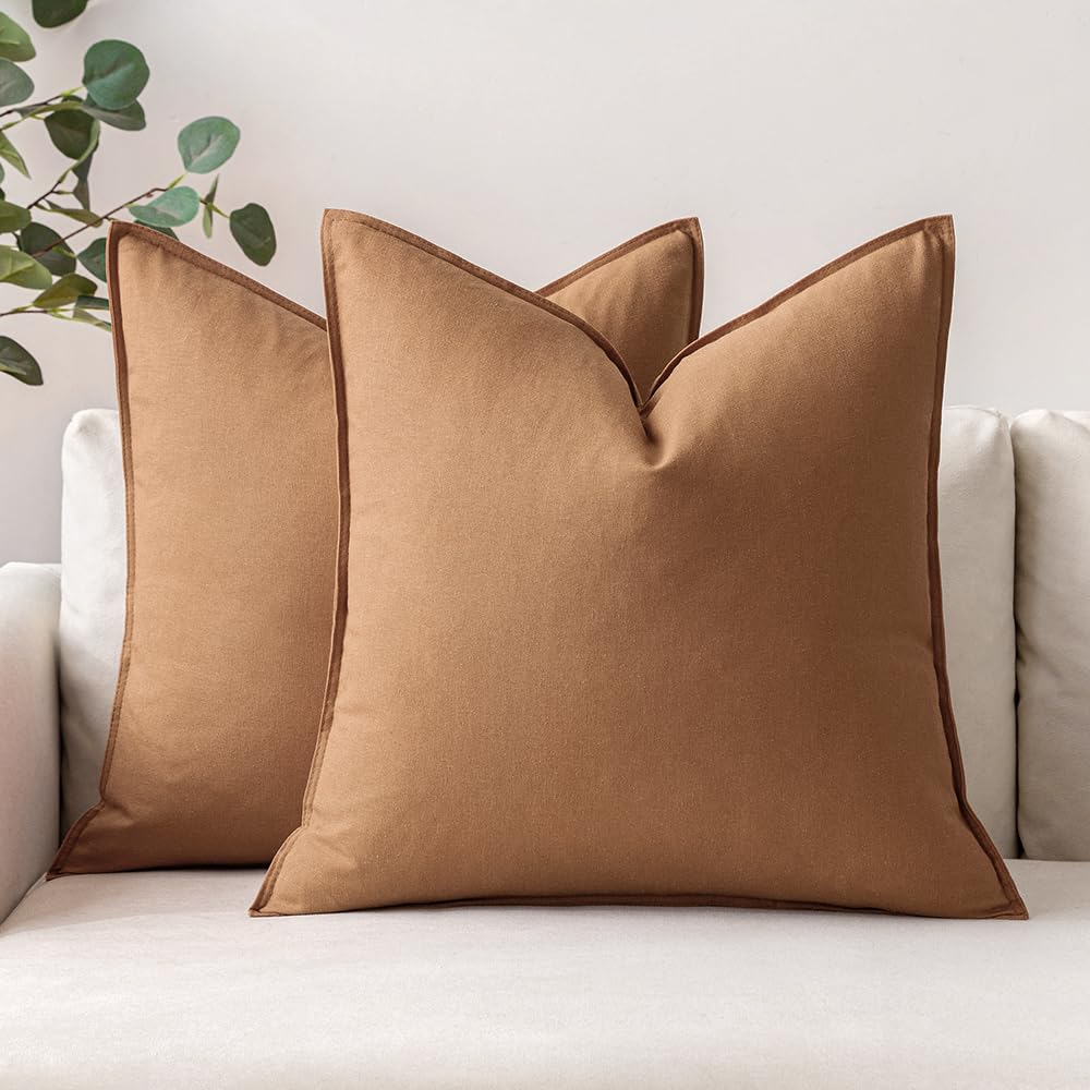 MIULEE Pack of 2 Decorative Linen Pillow Covers 18x18 Inch Olive Green